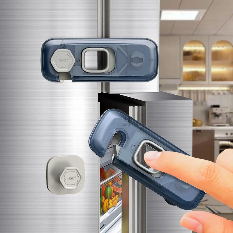 Wilbeva Fridge Locks with Self Adhesive, Refrigerator Latch for Kids, Toddlers and Children, Child & Baby Proofing Freezer Door Lock for, Cabinets and Drawers, Oven, Windows (Blue-2pack) - Image 1